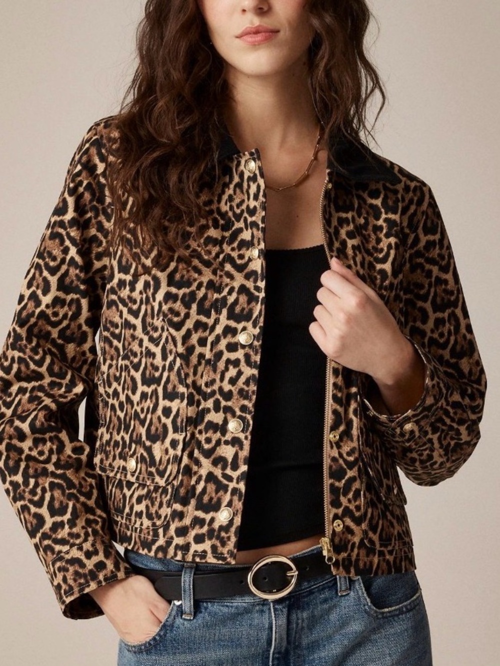 J.Crew Short Barn Jacket Leopard Cotton Canvas XXS